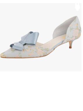 XYD Flower Embroidery D'Orsay Kitten Heel Bridal Bowknot Pumps Pointed Toe Shoes